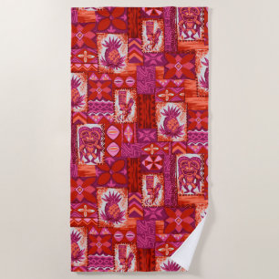 Pomaika’i Tiki Hawaiian Vintag Tapa - Fuchsia Strandtuch