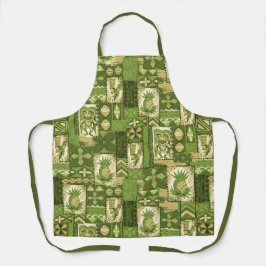 Pomaika’i Tiki Hawaiian Vintag Tapa Green Schürze