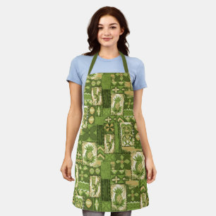 Pomaika’i Tiki Hawaiian Vintag Tapa Green Schürze
