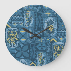 Pomaika’i Tiki Hawaiian Vintag Tapa Große Wanduhr