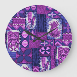 Pomaika’i Tiki Hawaiian Vintag Tapa Große Wanduhr