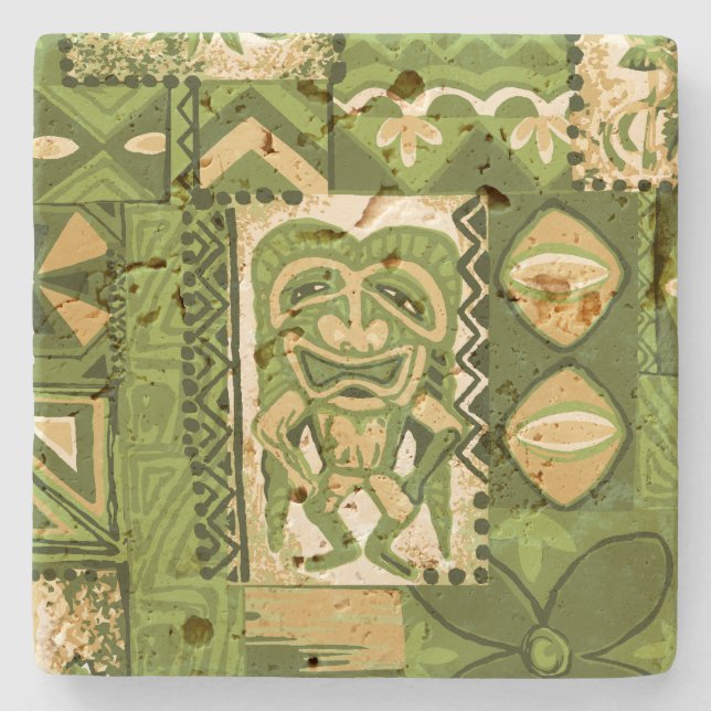 Pomaika’i Tiki Hawaiian Vintag Tapa Steinuntersetzer (Vorderseite)