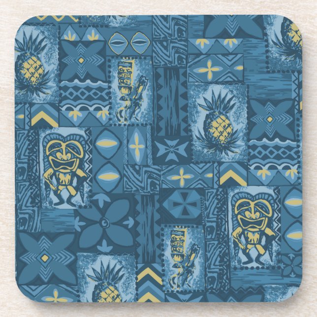 Pomaika’i Tiki Hawaiian Vintag Tapa Untersetzer (Vorderseite)