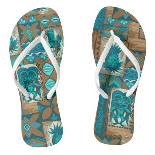 Pomaika’i Tiki Hawaiian Vintage-Tapa Flip Flops