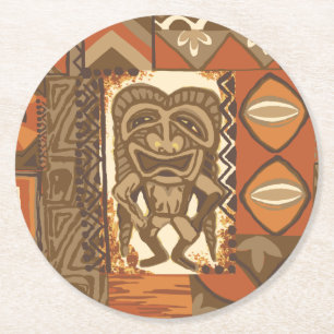 Pomaika’i Tiki Hawaiian Vintage-Tapa Runder Pappuntersetzer