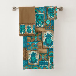 Pomaika'i Tiki hawaiische Tapa-Koordinate - Brown Badhandtuch Set