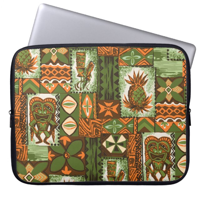 Pomaika'i Tiki hawaiischer Vintager Tapa Laptopschutzhülle (Vorderseite)