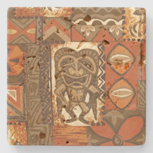 Pomaika'i Tiki hawaiischer Vintager Tapa Steinuntersetzer