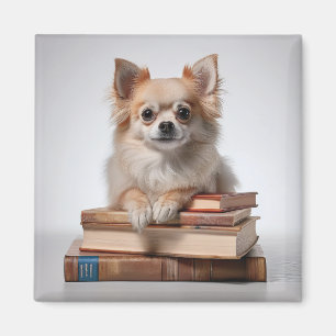 Pomchi auf einem Stapel Bücher Magnet