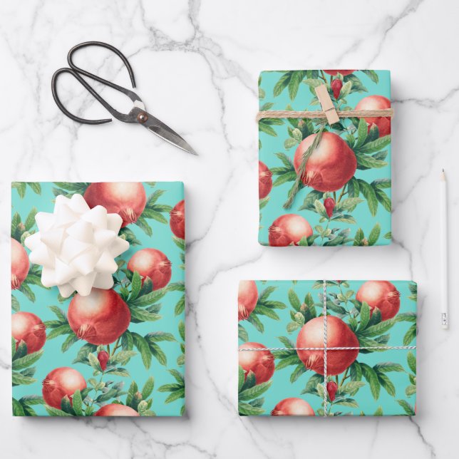 Pomegranat Muster Geschenkpapier Set (Vorderseite)