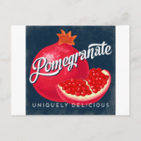 Pomegranat Postkarte Vintages Fruchtetikett Retro