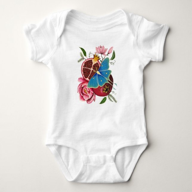 Pomegranat und Luna Moth Gender Neutral Onsie Baby Strampler (Vorderseite)