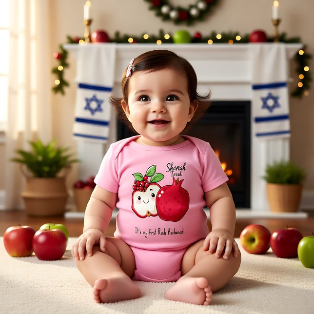 🍎 Pomegranate & Apple mit benutzerdefiniertem Tex Baby Strampler (🍎Pomegranate & Apple with custom text Baby Bodysuit)