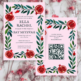 Pomegranate Custom B'nai Bat Bar Mitzvah QR Code Einladung