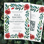 Pomegranate Custom B'nai Bat Bar Mitzvah QR Code Einladung<br><div class="desc">Perfekte Karte, um eine Bar mitzvah, Fledermausmitzvah oder andere jüdische Feier anzukündigen! Handgemachte Kunst für Sie! Vollständig anpassbar! Klicken Sie auf "Personalisieren" oben, um den Text zu bearbeiten und Ihren Link zum QR-Code hinzuzufügen. Klicken Sie auf "Bearbeiten mit dem Design-Tool", um die Schriftart, Farben und Platzierungen anzupassen und das Design...</div>