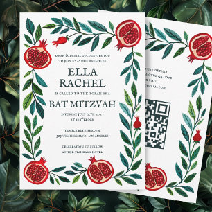 Pomegranate Custom B'nai Bat Bar Mitzvah QR Code Einladung