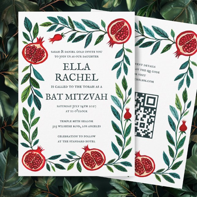 Pomegranate Custom B'nai Bat Bar Mitzvah QR Code Einladung (Pomegranates Custom B'nai Bat Bar Mitzvah QR Code Invitation Jewish Digital Download Botanical 
)