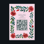 Pomegranate Custom QR Bat Bar Mitzvah Wasserfarbe Begleitkarte<br><div class="desc">Perfekte Einschließungskarte, die mit Einladungen für eine Bar mitzvah, Fledermausmitzvah oder andere jüdische Feiern eingeschlossen wird! Handgemachte Kunst für Sie! Vollständig anpassbar! Klicken Sie auf "Personalisieren" oben, um den Text zu bearbeiten und Ihren Link zum QR-Code hinzuzufügen. Klicken Sie auf "Bearbeiten mit dem Designwerkzeug", um die Schriftart, Farben und Einstellungen...</div>