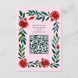 Pomegranate Custom QR Bat Bar Mitzvah Wasserfarbe Begleitkarte