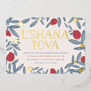 Pomegranate Florals Rosh Hashanah Gold Folieneinladung