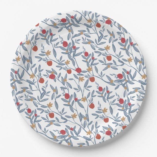 Pomegranate Florals Rosh Hashanah Pappteller (Vorderseite)