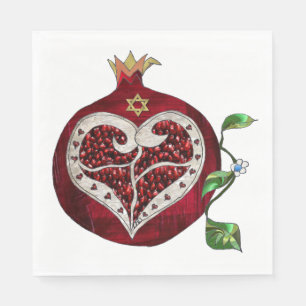 Pomegranate Heart Hanukkah Rosh Hashanah Napkins Serviette