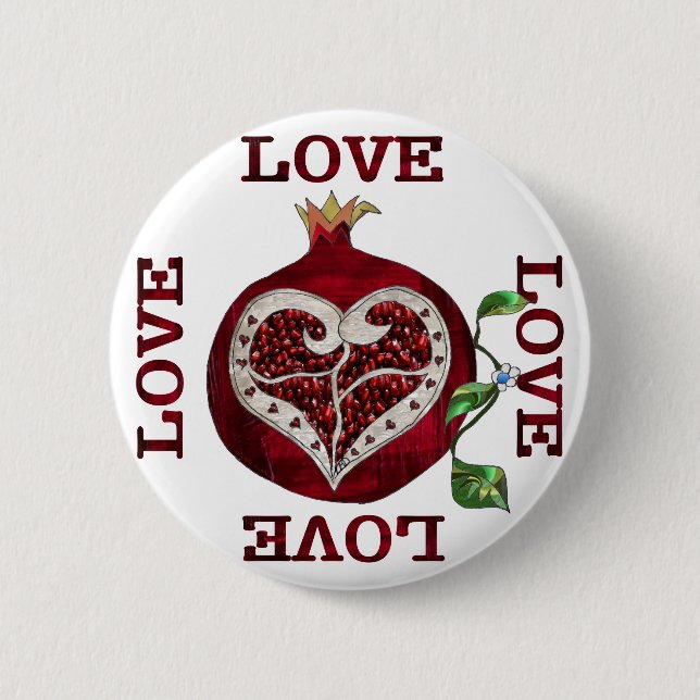 Pomegranate Heart LIEBE Valentine Button (Vorderseite)