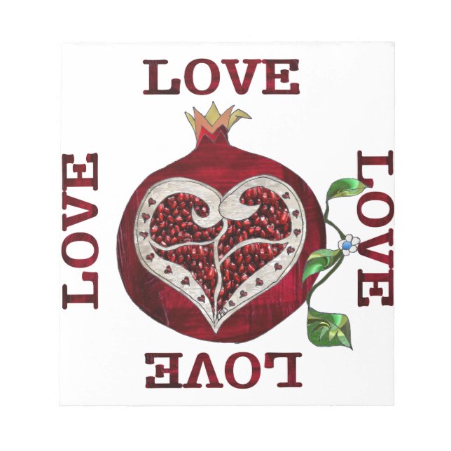 Pomegranate Heart LIEBE Valentine Notizblock (Vorderseite)