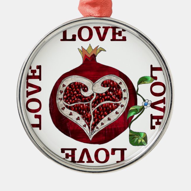 Pomegranate Heart LIEBE Valentine Ornament Aus Metall (Vorne)