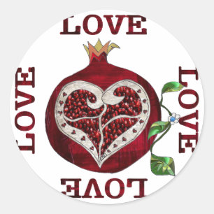 Pomegranate Heart LIEBE Valentine Runder Aufkleber