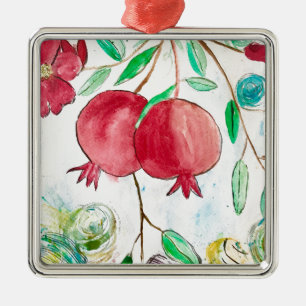 Pomegranate red fruit watercolor vintage ornament aus metall