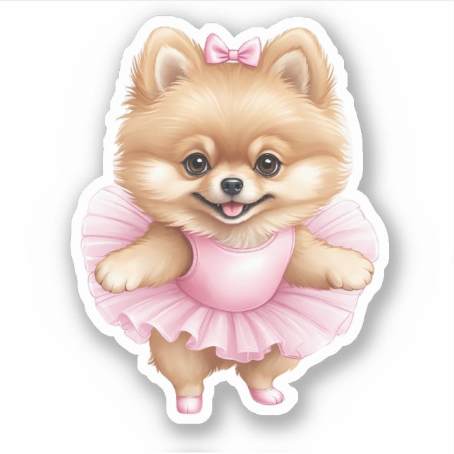 Pomeranian Ballerina Sticker 3 x 3 (Vorderseite)