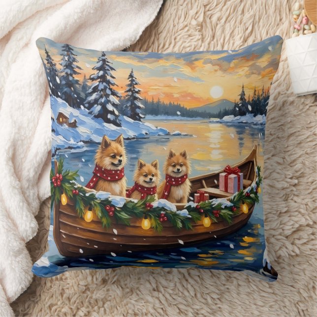 Pomeranian Christmas Boat Holiday Kissen (Decke)