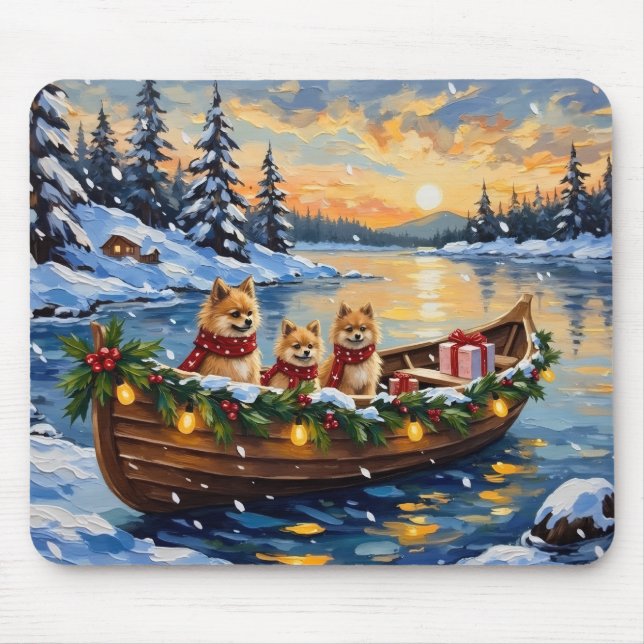 Pomeranian Christmas Boat Holiday Mousepad (Vorne)