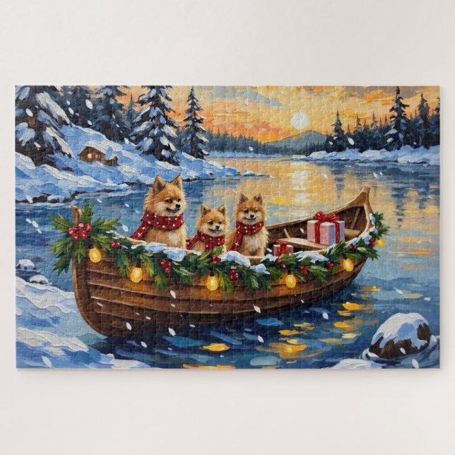 Pomeranian Christmas Boat Holiday Puzzle (Horizontal)