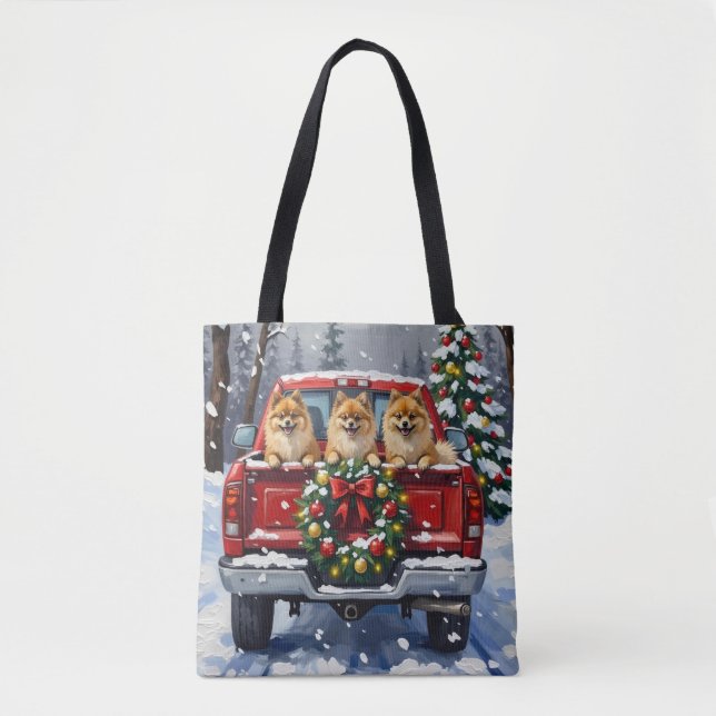 Pomeranian Christmas Red Truck Holiday Gift (Vorderseite)