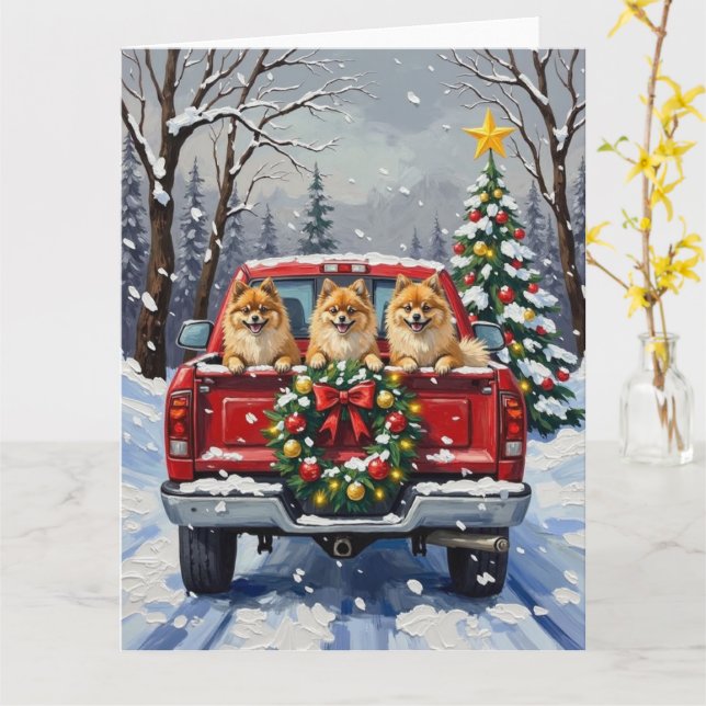 Pomeranian Christmas Red Truck Holiday Gift Karte (Gelbe Blume)