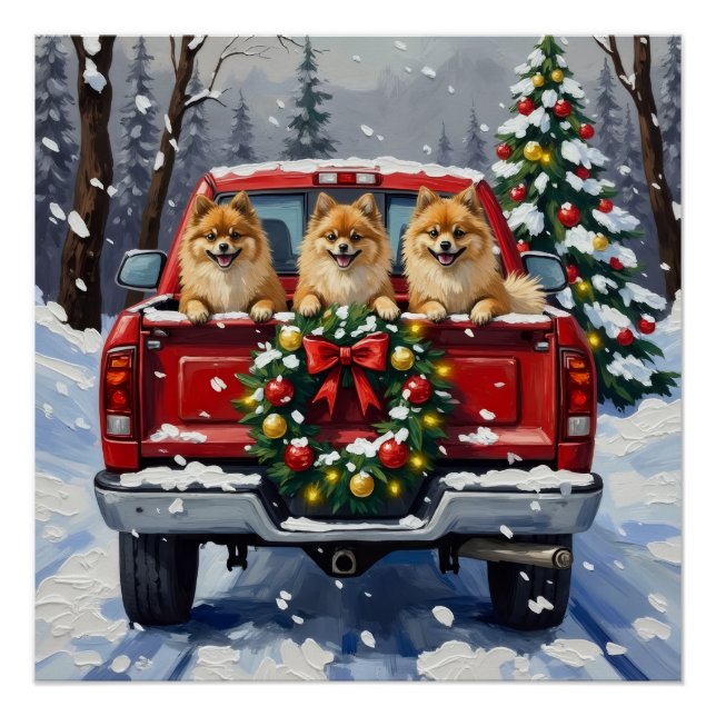 Pomeranian Christmas Red Truck Holiday Gift Poster (Vorderseite)