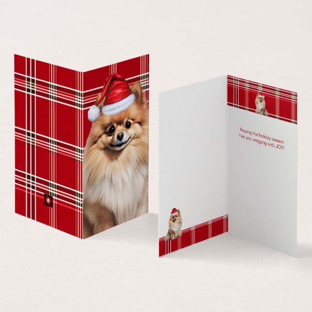 Pomeranian Dog Holiday Red Plaid Christmas (Innenseite und Außenseite)