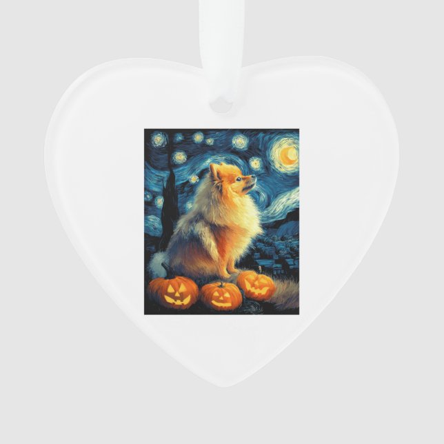 Pomeranian Dog Lovers Painting of van gogh starry  Ornament (Vorderseite)