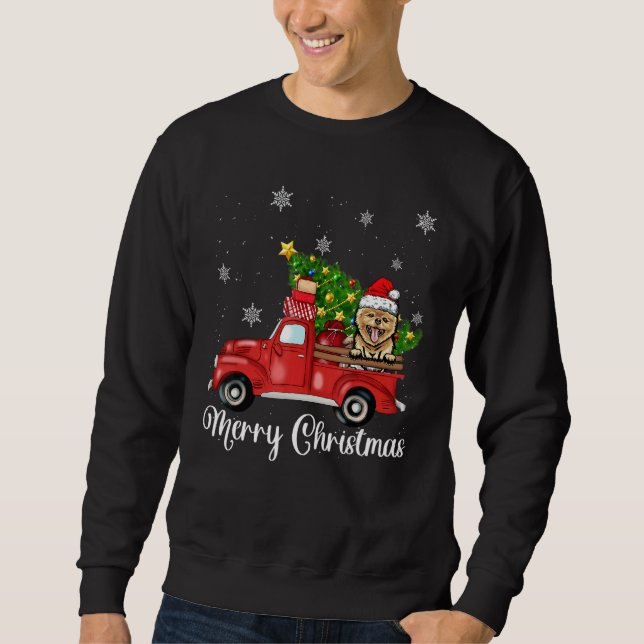 Pomeranian Dog Riding Red Truck Christmas Tree Xma Sweatshirt (Vorderseite)