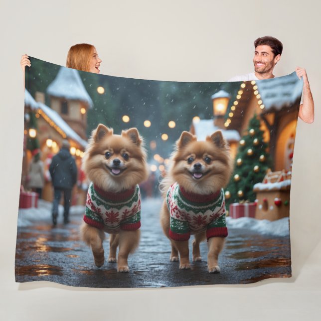 Pomeranian Dogs Christmas Snow Holiday  Fleecedecke (Beispiel)