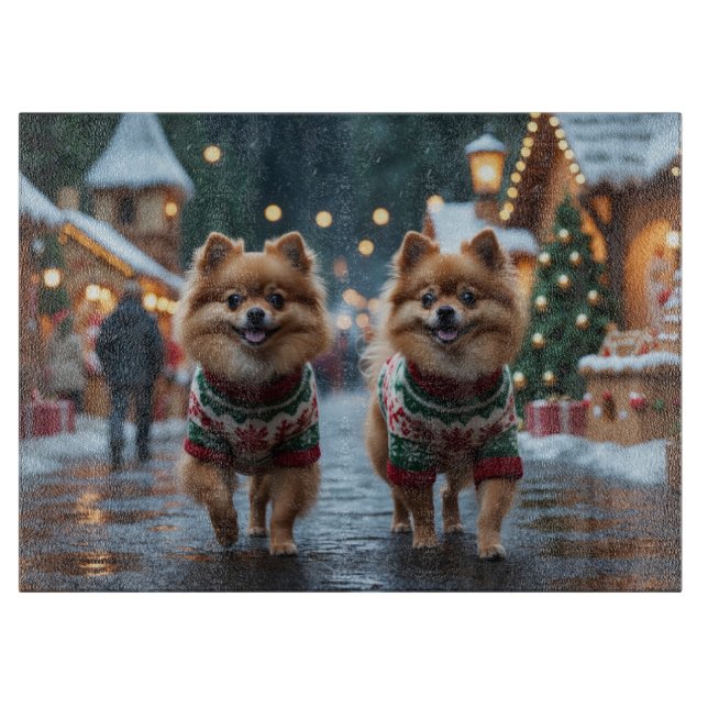 Pomeranian Dogs Christmas Snow Holiday  Schneidebrett (Vorderseite)