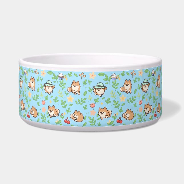 Pomeranian Frühjahrs-Blumen-Hundefutter-Schale Süß Napf (Vorderseite)
