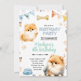 Pomeranian-Geburtstagsfeier-Einladung Einladung