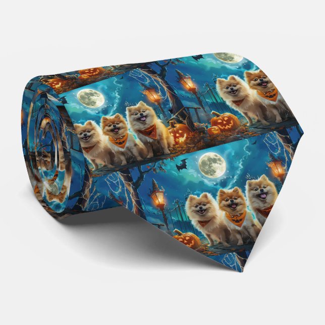 Pomeranian Halloween Gruselig Krawatte (Gerollt)