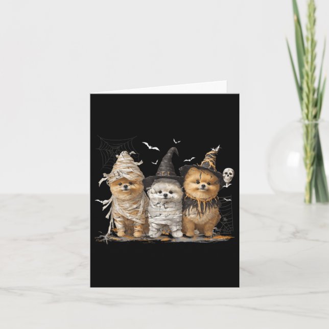 Pomeranian Hund Ed Geist Halloween Karte (Vorderseite)