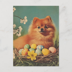 Pomeranian-Hund Ostern im Vintage-Stil Postkarte