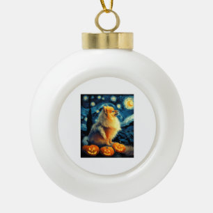 Pomeranian-Hundefreunde Malerei von van gogh Stern Keramik Kugel-Ornament