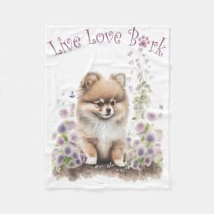 Pomeranian-Hundemutter-Blumen Fleecedecke
